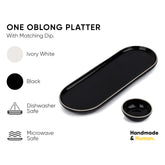 Large Oblong Ceramic Serving Platter, Black Oblong Modern Series | Big Serving Plate Set - Platters Serving Set | Snacks Serving Plates - 1 Serving Platter + 1 Dip Bowl